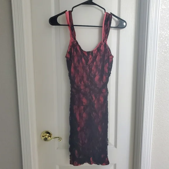 Coral and Lace Cocktail Dress - Picture 2 of 2